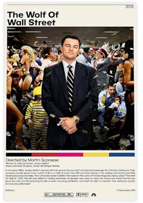 saedba Filmposter The Wolf Of Wall Street, Leinwandposter, Wandkunst, Dekordruck, Bild Gemälde für Wohnzimmer, Schlafzimmer, Dekoration, 30 x 45 cm