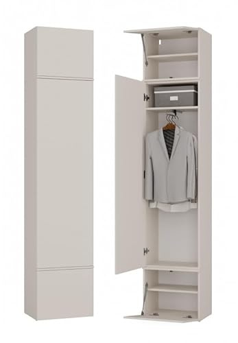 CDF Garderobenschrank 238 cm Kaschmir mit Kleiderstange für Flur | 1 Tür, 16 mm laminiertes Holz, Tip-On Öffnung, Schuhbereich unten, Ablage oben, Montagezubehör und Anleitung zur Selbstmontag
