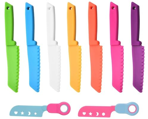 7 Pieces of Plastic Fruit Knives and 2 Pieces of Toy Knives, Birthday Cake Cutters, Children's Simulation Knives, Kitchen Educational Supplies.