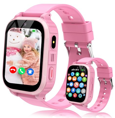 GPS Smart Watch for Kids, IP68 Kids Smart Watch 4G Call/SOS/WiFi Location/Vedio/Voice Chat, Classmode, Auto Answer, Game, Calculator, Alarm, Passcodelock, Boy Girl Teen GPS Tracker Gift (PinkGPS)