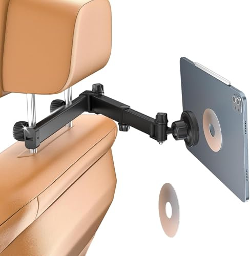 OHLPRO Magnetic Headrest Car Tablet Mount with Foldable Telescopic Arm for iPad Car Holder Back Seat Road Trip Essentials for Kids, Fit for Magsafe Phone iPad Galaxy Tab All 4-13 Devices