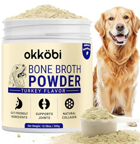 OKKÖBI Turkey Bone Broth for Dogs - All-Natural Food Topper for Picky Eaters - Powder Supplement for Joint Health, Digestion & Hydration, 10.5oz