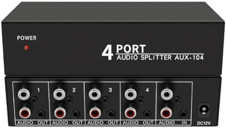 Phyachelo Audio-Splitter 1 in 4 Out L/R Aux Stereo Audio Splitter 1X4 Audio-Verteiler für PC DVD-Lautsprecher Splitte, EU-Stecker Langlebig Einfache Installation