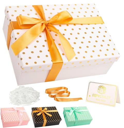 Weiße Geschenkbox mit Deckel, 25 x 18 x 9 cm, luxuriös, groß, leer, Geschenkbox für Geburtstage, Weihnachten, Hochzeiten, Brautpaare, Valentinstag, Mädchen, Sie, mit Karte und Schleife