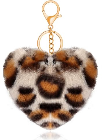 Porte-Clés En Peluche Avec Imprimé Léopard En Forme De Cœur Pour Clés De Voiture Accessoires De Sac En Forme De Guépard