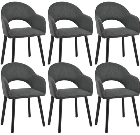 Goeurvant Esszimmerstühle 6er Set Holzbeine mit Armlehne Polsterstuhl Armlehnenstuhl Küchenstühle Stühle Esszimmer Wohnzimmerstuhl für Esszimmer Küche,Anthrazit