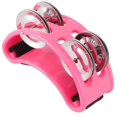 MOTHNUR Tambourin à Pied Rose avec Clochettes Métalliques Instrument de Percussion Compact Abs Sangle Élastique Confortable pour Musiciens et Sessions Acoustiques