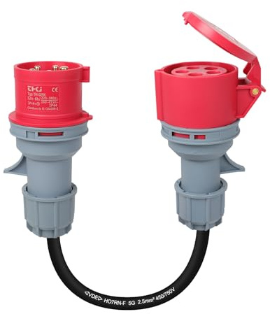 AOHEWEI Adattatore CEE a 5 pin da 32A a 16A, 415V trifase, convertitore da spina CEE a presa da 0,5 metri, cavo per impieghi gravosi da 5 x 2,5 mm², accoppiamento impermeabile IP44 per caricatore EV