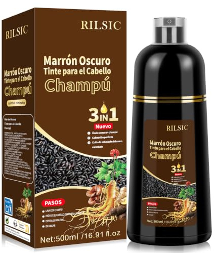Champú Tinte Cubre Canas, Castaño Oscuro Hair Dye Shampoo 3 en 1, Mujer | Champu Tinte Canas Mujer Hombre, Champú de Color Tinte Pelo, Pelo instantáneo, Cubre Canas En Minutos para Mujer Hombre
