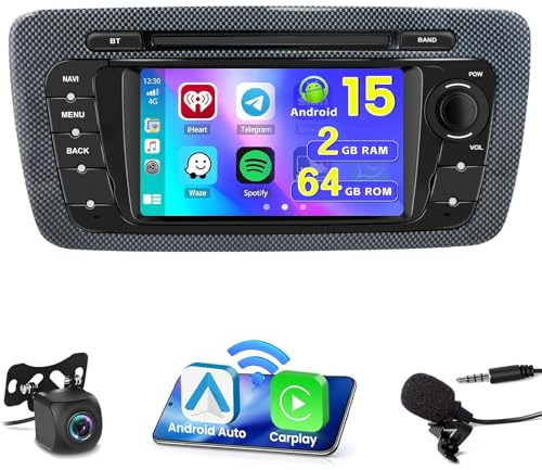Hikity 2G+64G Android 15 Radio Coche Seat Ibiza 2009-2013 6,2 CarPlay | Android Auto Inalámbrico. FM/RDS. BT. WiFi. Cámara+MIC