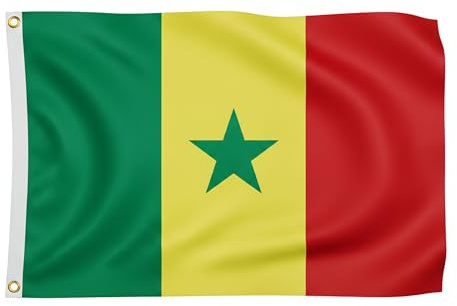 Senegal Fahne 90x150 cm für die WM 2026 - Hochwertige Flagge mit Stern & 2 goldenen Metallösen - Wetterfester Fanartikel Grün-Gelb-Rot - 100% Polyester für Mast & Balkon