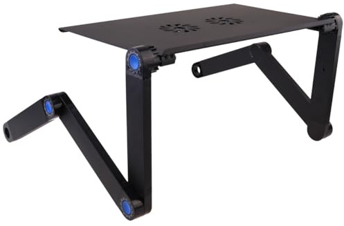 KALLORY Adjustable Folding Laptop Stand with Heat Dissipating Aluminium Alloy Surface and Dual Fan, Portable Laptop Desk for Bed Or Sofa Use with Mouse Board