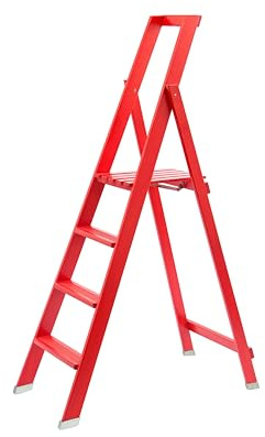 Scala Pieghevole Karn Home in Legno con Tascone in Lana – Scaletta con Gradini Antiscivolo e Gommini – Scala Portatile Casa Negozio Made in Italy (4 gr)