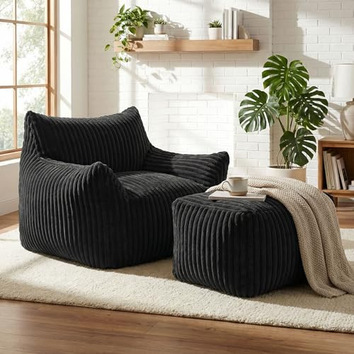 GRAVFORCE Schlafsofa mit Rückenlehne und Fußstütze XXL Sitzsack | Sessel mit Hocker für Erwachsene, Relaxsessel Lazy Sofa, Indoor-Sitzkissen für Schlafzimmer Wohnzimmer, Wintergarten