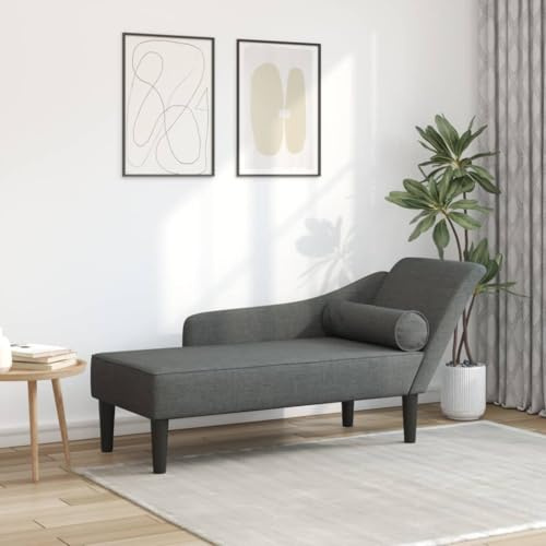 Basinlix mörkgrå schäslong med kudde tyg 141 x 55,5 x 66,5 cm modern recamiere med träram för vardagsrum sovrum och lounge
