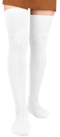 Moon Wood Calze Autoreggenti Donna Lunghe Cotone Termico Calze Alte Sopra Ginocchio Spesse Calde Stile Sexy Stivali San Valentino Bianco