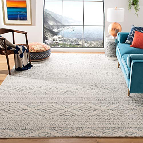 Safavieh Boho Teppich für Wohnzimmer, Esszimmer, Schlafzimmer - Tulum Collection, Kurzer Flor, Elfenbein und Grau, 240 x 300 cm