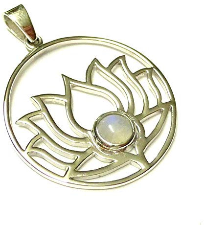 Kettenanhänger Silber, Motiv Lotus, echter Mondstein, aus Sterlingsilber gearbeitet, Damen, Schutzsymbol