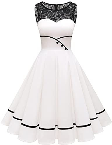 Bbonlinedress Weißes Kleid Damen festliches Kleid Sommerkleid Abendkleider elegant für Hochzeit Rockabilly Kleider cocktailkleid Ivory L