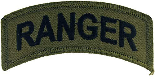 United States Army Ranger Tab Patch, Subdued Woodland/Green, with Iron-On Adhesive