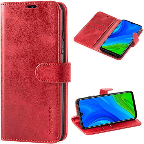 Mulbess Ledertasche für Huawei P Smart 2020 Hülle Klappbar, Handy-Hülle mit Magnetverschluss Schutz Case, Kartenhalterung, Vintage Wein Rot