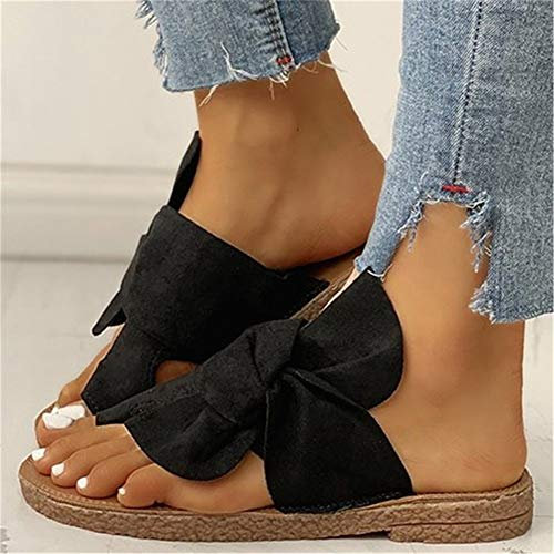Sandales Orthopédiques pour Femmes Bout Rond Slip-on Nylon Corde Tissée Noeuds Chaussures Romaines Décontractées Sandales De Plage Tressées,Noir,38