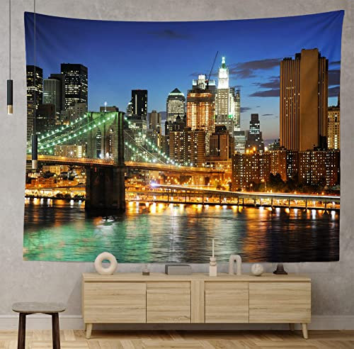 Loccor New York City Wandteppich Fotohintergrund NYC Brooklyn Bridge Stadtbild Stadt Skyline Wandteppich Wandbehang für Schlafzimmer Wohnzimmer College Wohnheim Photo Booth Home Dekorationen