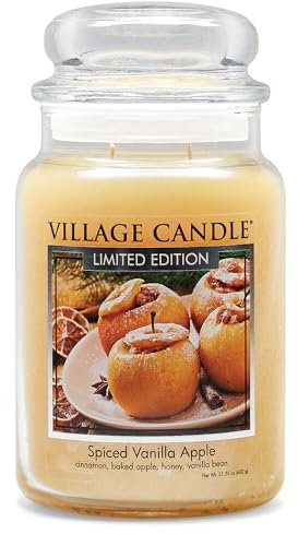 Village Candle Spiced Vanilla Apple Duftkerze im Glas, groß, 602 ml, elfenbeinfarben