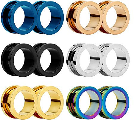 Huacan Ear Tunnels Plugs Stretchers 10mm 12Pcs Flesh Tunnel Stainless Steel Double Flared Screwed for Body Piercing