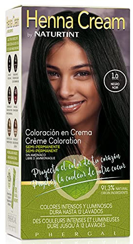 Naturtint | Henna Cream | Coloración Semipermanente Crema Sin Amoniaco | +90% Ingredientes Naturales | Hasta 12 Lavados | 1.0 Negro | 110 ml
