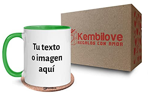 Kembilove Tazas desayuno Personalizadas con Foto – Regalos originales para hombre – Tazas originales para regalar – Capacidad 350 ml – Taza personalizada con el Interior en Color Verde