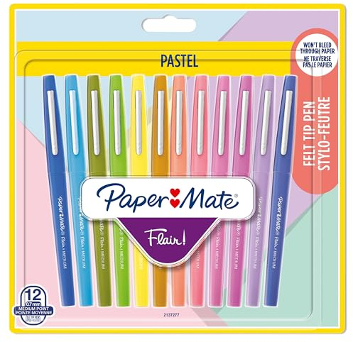 Paper Mate Flair Filzstifte | mittlere Spitze (0,7 mm) | gemischte Pastellfarben | 12 Stück