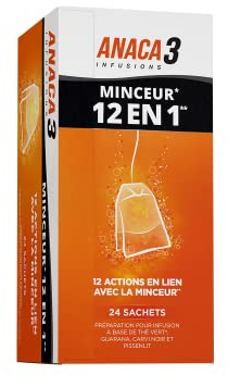 ANACA 3 - Infusion Minceur 12 En 1 - Facilite La Digestion(3) & L'Oxydation(2) - Thé Vert, Guarana, Carvi Noir & Pissenlit - 100% Naturel - Programme 8 Jours - 24 Sachets