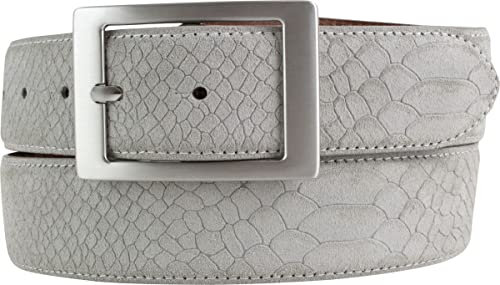 BELTINGER Gürtel mit Pythonprägung und Doppel-Schnalle 4 cm | Leder-Gürtel für Herren 40mm Schlangen-Optik |Schlangen-Muster Python-Muster | Hellgrau 85cm