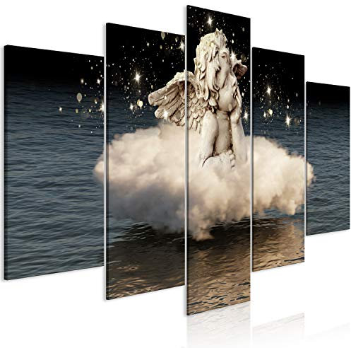 B&D XXL - Wandbilder XXL Engel 150x75cm 5 tlg - Wand Deko Leinwand Bilder Groß Wanddeko Wohnzimmer Schlafzimmer Kunstdrucke - Angel Sterne Wolke Flügel Wasser Abstrakt h-C-0214-b-m