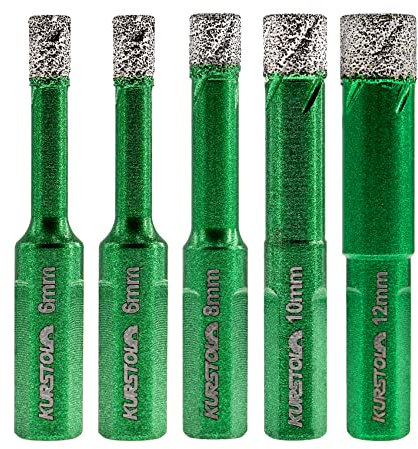 KURSTOL Forets Diamant pour Carrelage - 5pcs 6/6/8/10/12mm Scie Cloche avec Tige Triangulaire pour Carrelage Céramique Porcelaine Marbre Granit