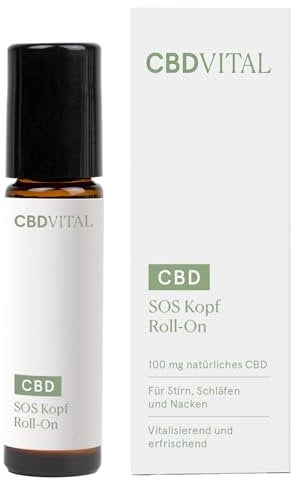 SOS Kopf Roll On mit CBD-Öl - Soforteffekt bei Migräne & Kopfschmerzen | 100mg Cannabidiol, ätherischen Öle, Eukalyptus & erfrischendes Pfefferminz-Öl | Lindernd und klärend | 100% vegan | CBDVITAL