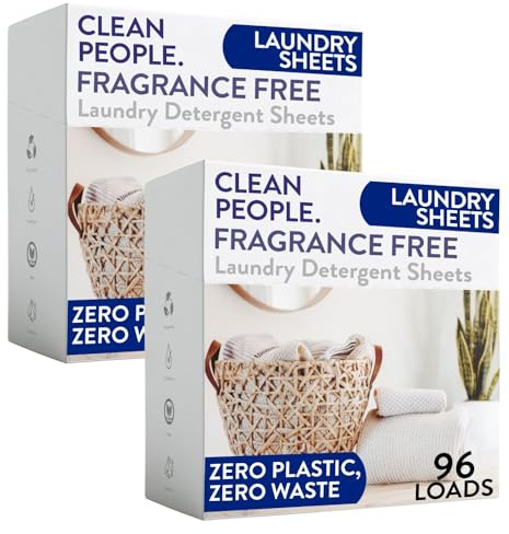 Clean People Laundry Detergent Sheets - Recyclable Packaging, Hypoallergenic, Stain Fighting - Ultra Concentrated, Laundry Soap - Fragrance Free, 192 Pack