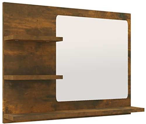 vidaXL Miroir de Salle de Bain Meuble de Toilette Mural Maquillage Coiffeuse Cosmétique Décoration Intérieur Chêne Fumé 60x10,5x45 cm Bois d'Ingénierie