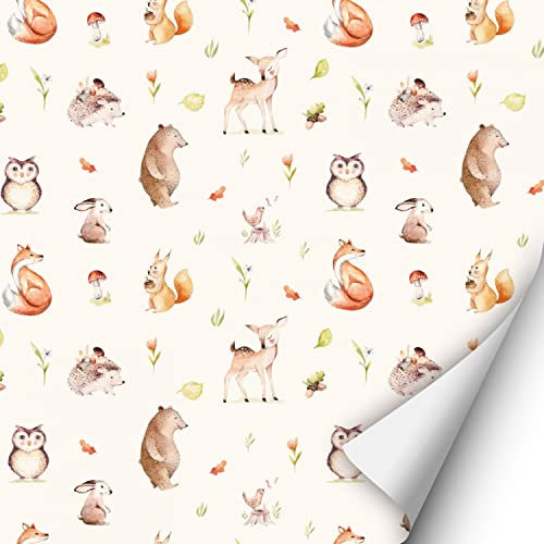 2 x 0,9 m Selbstklebende Folie - Waldtiere (16,66 €/qm) Klebefolie Dekorfolie Möbelfolie Junge Mädchen Bär Fuchs und Eule Kinderzimmer Dekoaufkleber für Glatte Oberflächen