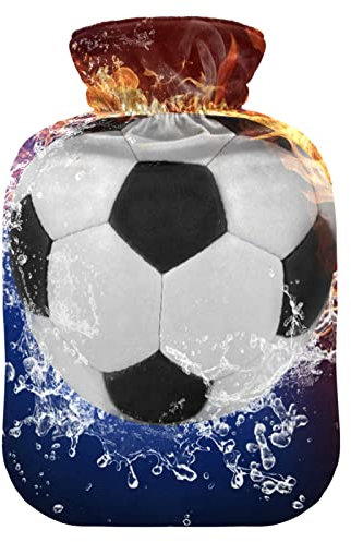 YOUJUNER Hot Water Bottle with Fantasy Football Soccer Ball Cover 2 Litre Large Hot Water Bag Warm Comfort Hand Feet Warmer, Multi