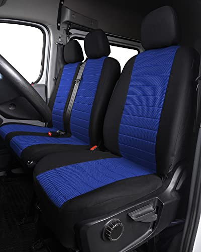 TOYOUN Universal Stoff Auto-Sitzbezüge für Transporter LKW Vorn Autositzbezüge Sitzbezug Fahrersitz + 2er Beifahrersitzbank Schonbezüge,Blau