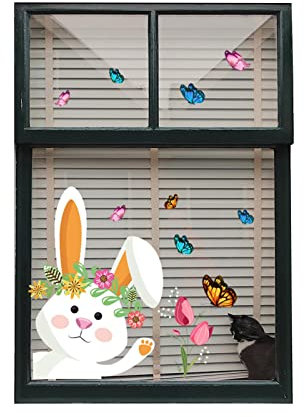 Paques Fenetre Autocollants, Fenêtre Électrostatiques Double Face, Papillons Colorés Lapin Fenêtre S'accroche, pour Fenêtre Enfant Fille Magasin Bureau Vitrine Fête aison