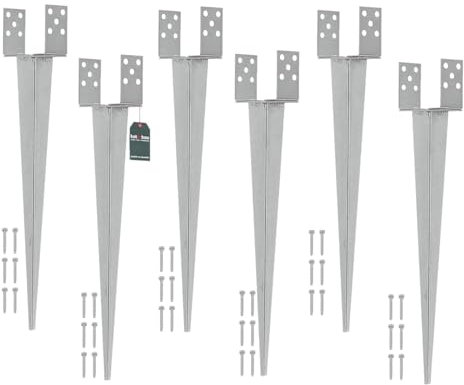 KOTARBAU® 6er Set Pfostenträger 0 – 160 mm Feuerverzinkt Verstellbar Einschlaghülse Pfostenträger Bodenhülse Einschlagbodenhülse Pfosten Anker Stahl Silber
