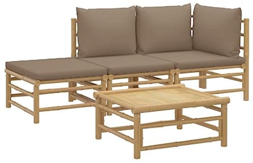 vidaXL Garten Lounge Set 4-TLG., Gartenmöbel Set mit Taupe Kissen, Sitzgruppe für Garten Terrasse, Modular Sofa Garnitur Loungemöbel, Bambus
