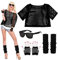 BOFUNX 80er Kostüm Zubehör Damen Herren Neon Netzoberteil Brille Netzhandschuhe Beinstulpen Neon Outfit Fasching Karneval Cosplay Kostüme Accessoires