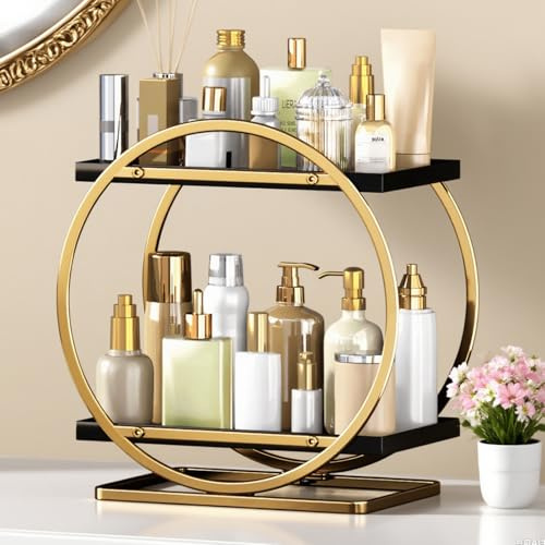 YIWANFW Makeup Organizer Vanity, Black Gold Perfume Organizer for Dresser