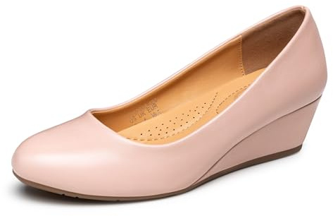 Trary Damen-Pumps mit Keilabsatz für Damen, runde Zehen, mittelhohe Absätze, bequeme geschlossene Zehen, elegante Schuhe, Damen-Pumps, Keilschuhe für Hochzeit, Arbeit, Büro, Party, 4,6 cm
