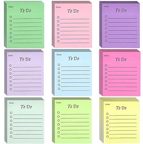 9 Packung To Do Liste Haftnotizen, 7.6 x 8.9 cm Selbstklebend Notizzettel Liniendesign, Klebezettel Tagesliste Notizblock für Büro Zuhause Schule,sticky notes notepads (9 Farben, Ca.450 Blätter).