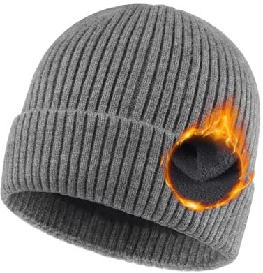 Zylioo S/M/L/XL/XXL gorro de invierno de forro polar gorro de punto para cabeza grande y pequeña, gorro cálido de invierno, gorra de reloj de calavera, Forro Polar Gris, XL-XXL